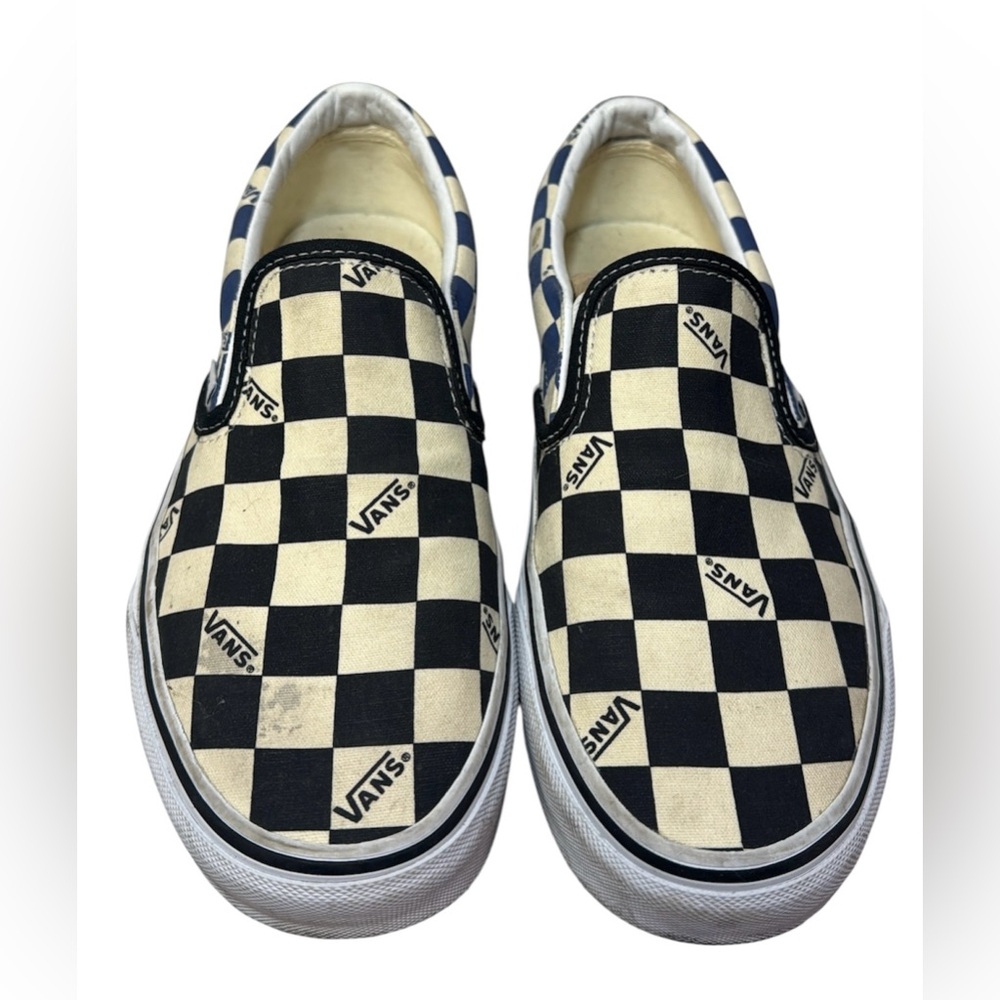 VANS CHECKER CLASSIC CANVAS SLIP ON MENS Sz 7 BLACK/BLUE COLOR